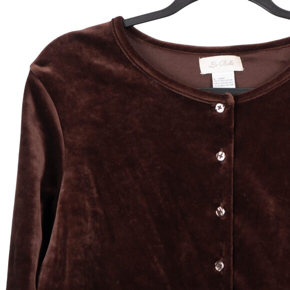 Le Belle Brown Velvet Cardigan L Women VTG Y2K 90 Whimsigoth Festival Rolled Hem - Picture 2 of 5
